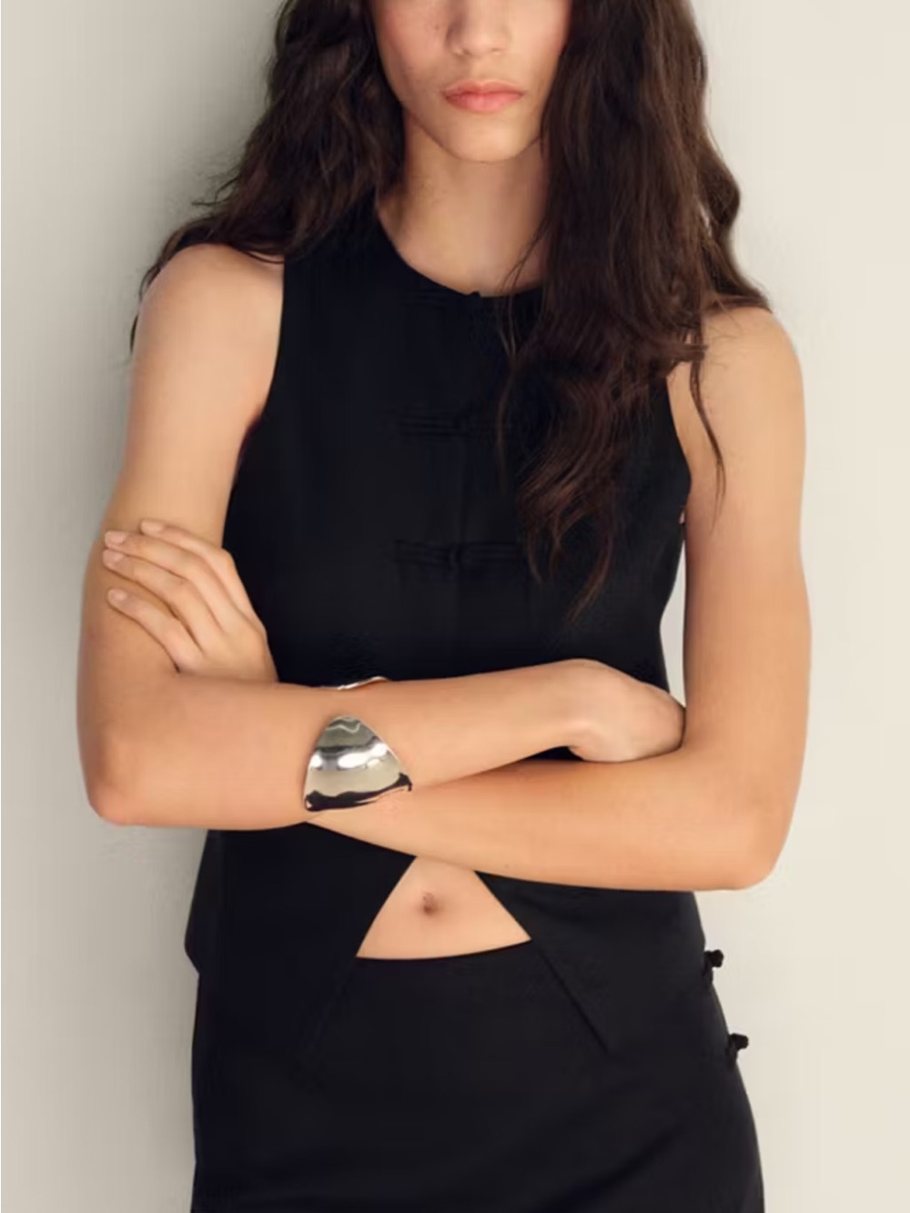 Mango Black Linen Blend Sleeveless Vest
